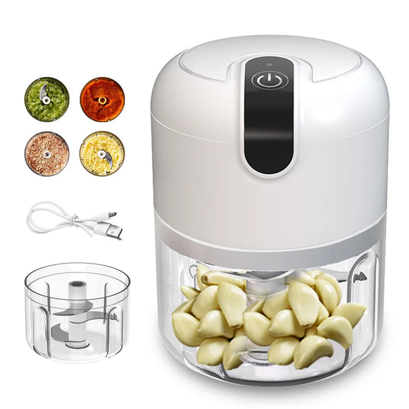 Mini Processador Elétrico 3 Laminas, Recarregável via USB 250ml