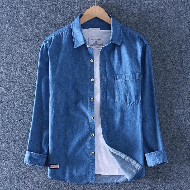 Marina Threads - Camisa Jeans Casual em Algodão