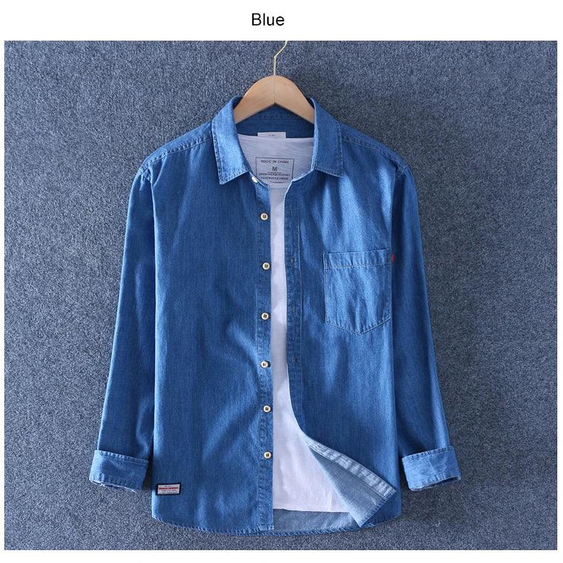 Marina Threads - Camisa Jeans Casual em Algodão