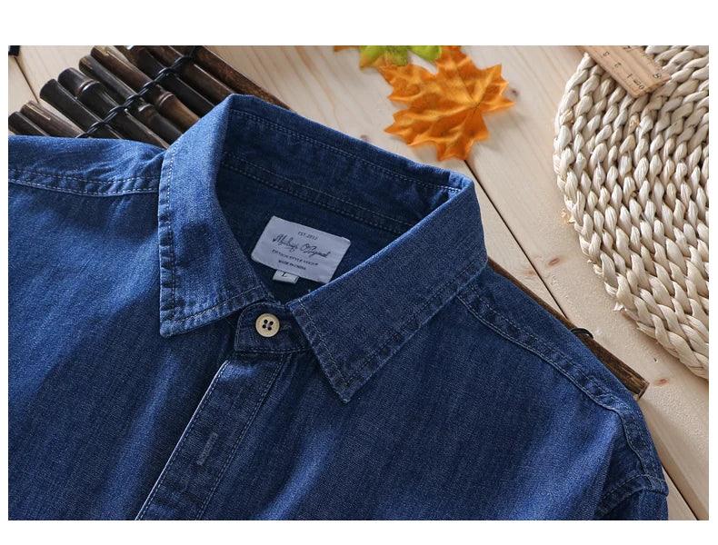 Marina Threads - Camisa Jeans Casual em Algodão