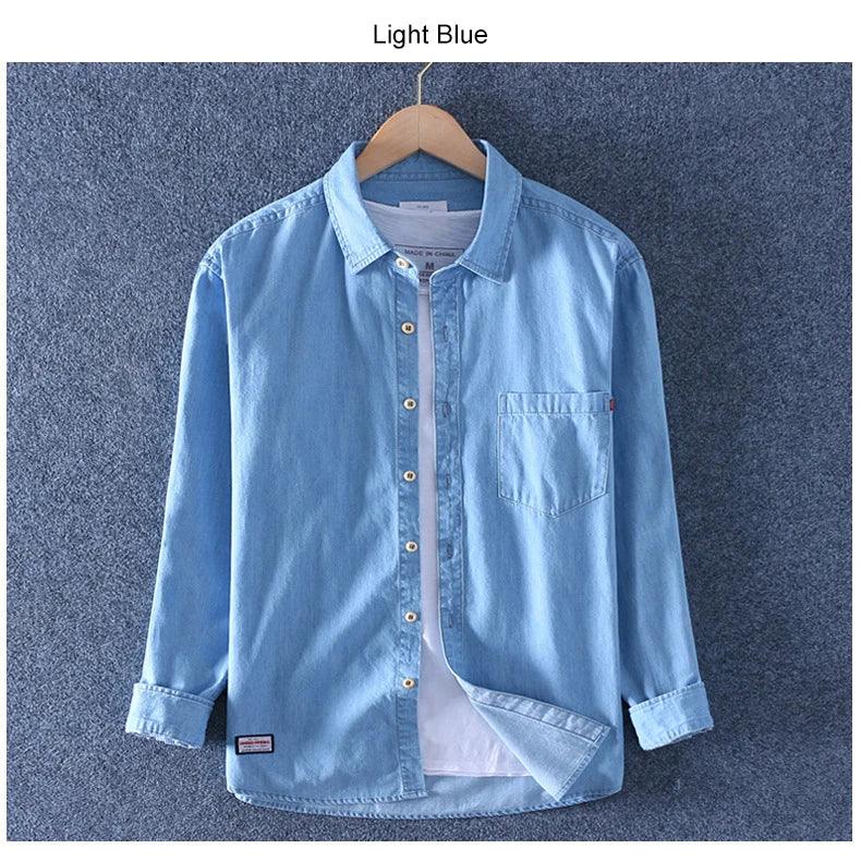 Marina Threads - Camisa Jeans Casual em Algodão