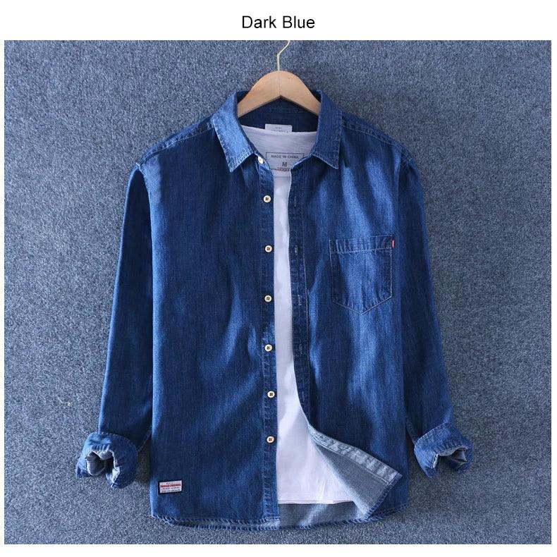 Marina Threads - Camisa Jeans Casual em Algodão