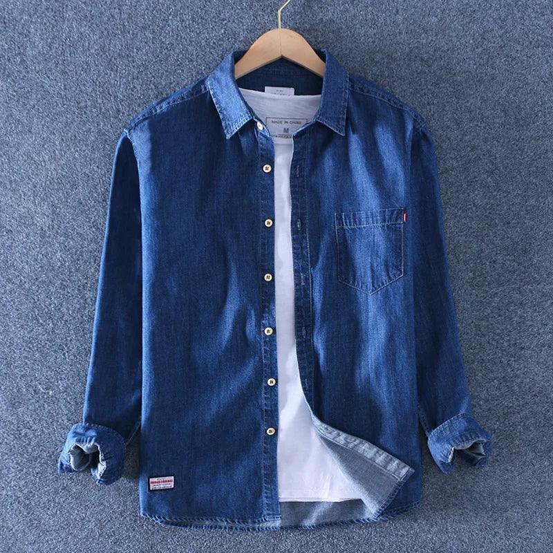 Marina Threads - Camisa Jeans Casual em Algodão