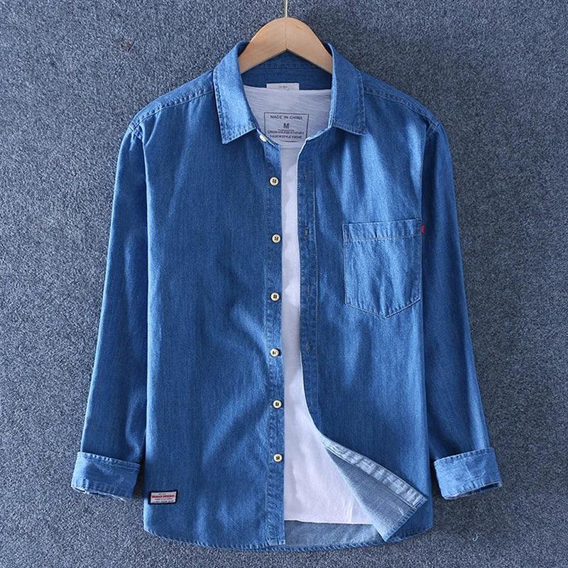 Marina Threads - Camisa Jeans Casual em Algodão