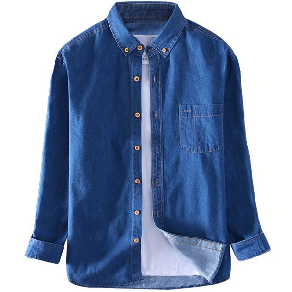 Marina Threads - Camisa Jeans Casual em Algodão