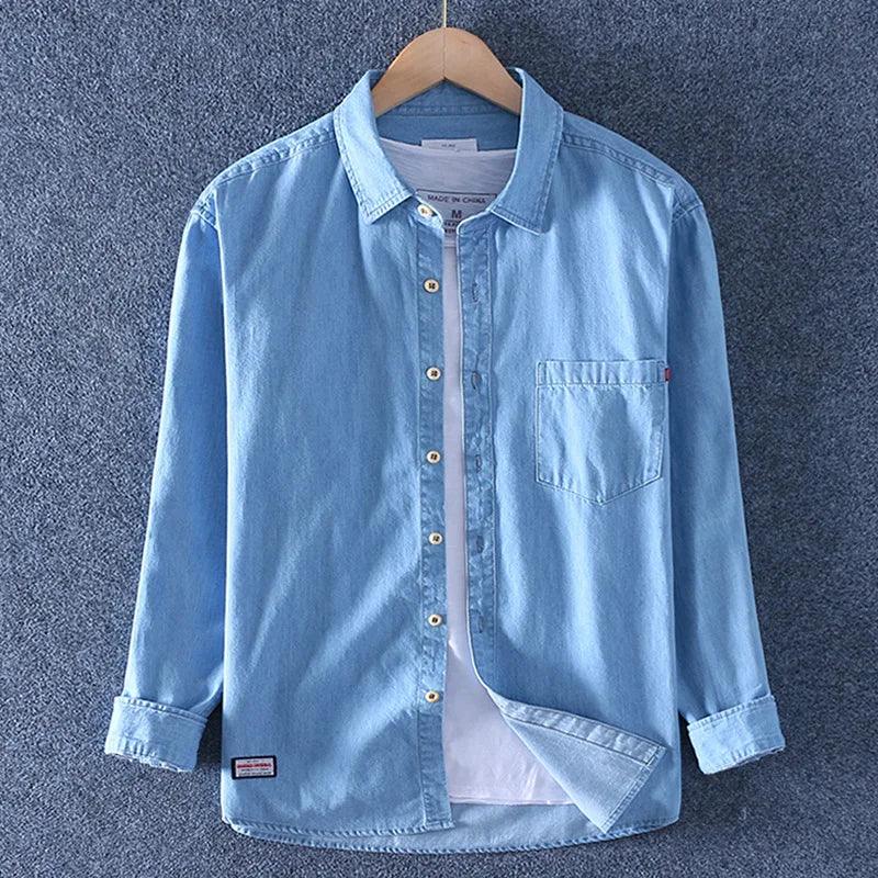 Marina Threads - Camisa Jeans Casual em Algodão