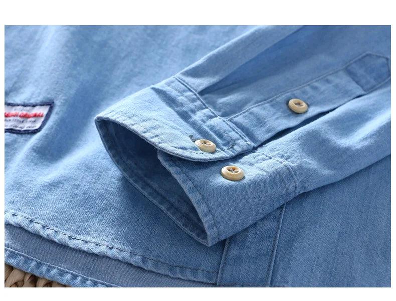 Marina Threads - Camisa Jeans Casual em Algodão