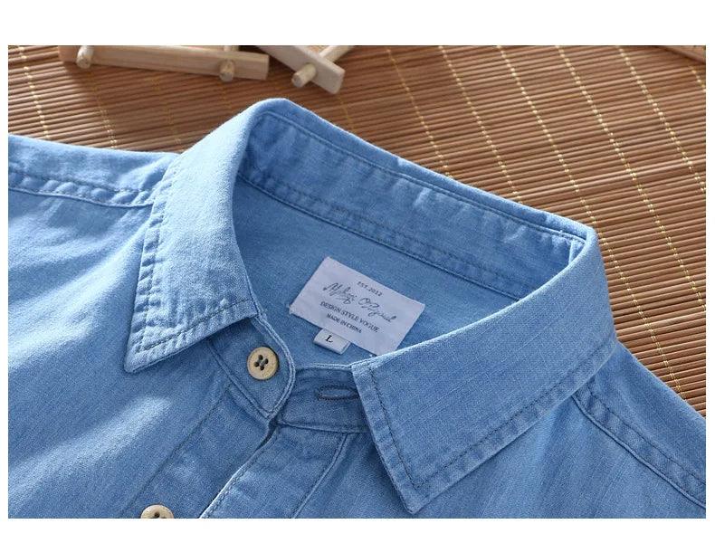 Marina Threads - Camisa Jeans Casual em Algodão