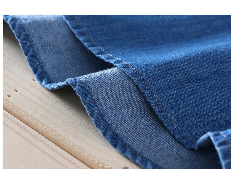 Marina Threads - Camisa Jeans Casual em Algodão