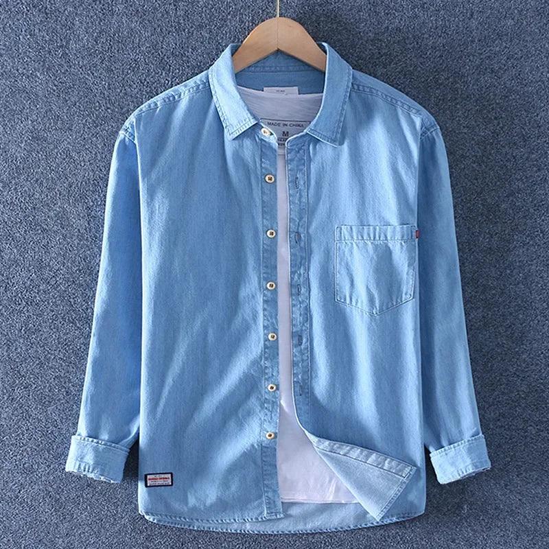 Marina Threads - Camisa Jeans Casual em Algodão