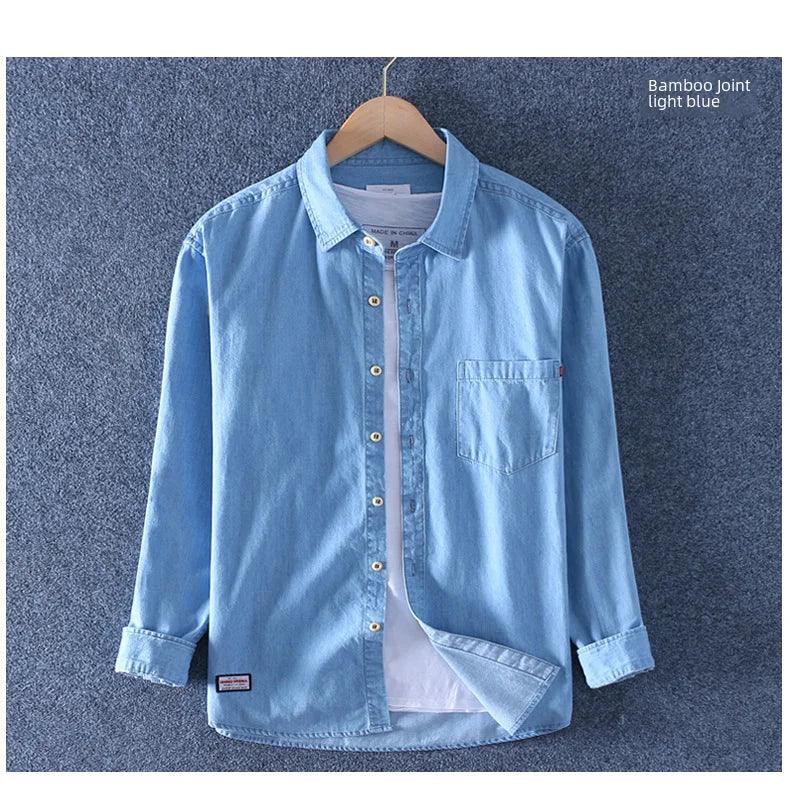 Marina Threads - Camisa Jeans Casual em Algodão