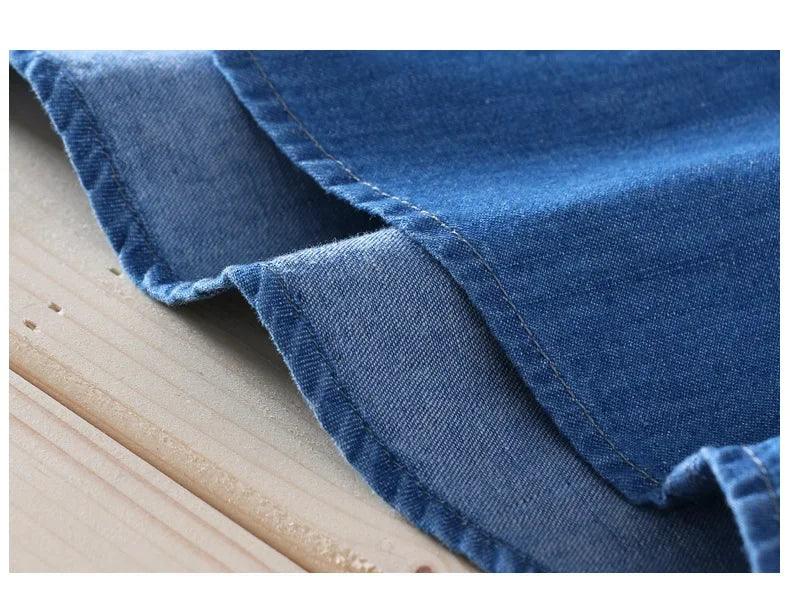 Marina Threads - Camisa Jeans Casual em Algodão