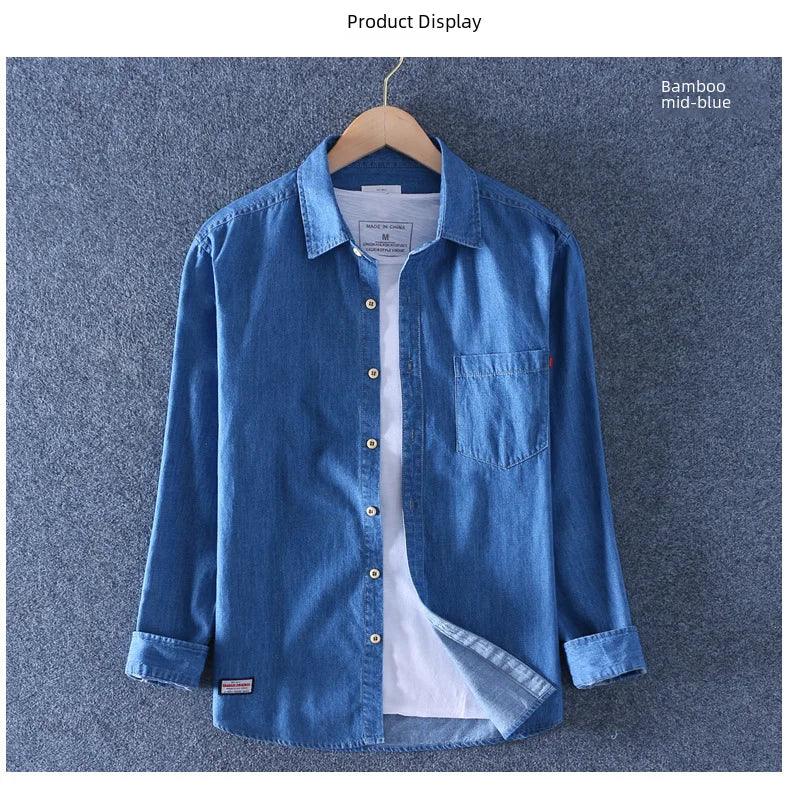 Marina Threads - Camisa Jeans Casual em Algodão