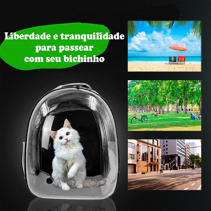 Mochila Pet Visão Panorâmica Gato Cachorro Cão Passeios Astronauta Cor:Azul
