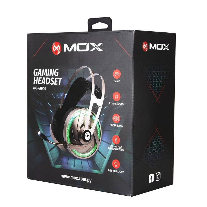 Headset Gamer Preto RGB Com Fio E Microfone Mox MO-GH710